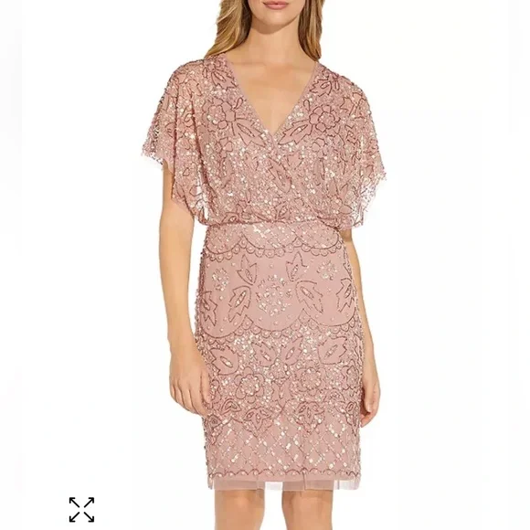 Adrianna Papell Candied Ginger Beaded Mesh Blouson Dress NWT - Picture 4 of 16